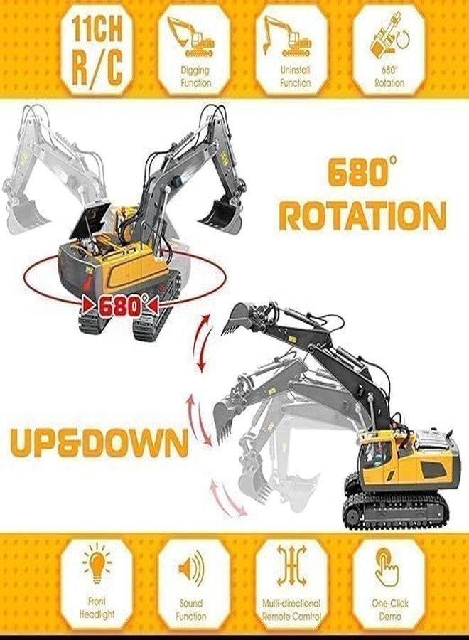 JETRA Remote Control Excavator Toy for 6-12 Yr Boys, Best Birthday Gifts for Kids 7 8 9 10 11 Year Old, Rc Construction Toys with Metal Shovel, Lights, Sounds,Smoke 2.4Ghz, Multi Color - Image 3